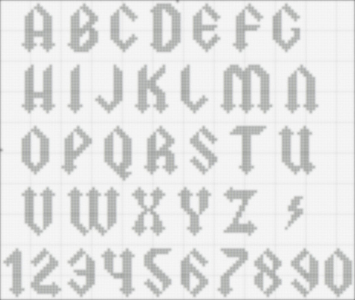 Thunderstruck alphabet cross stitch pattern