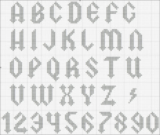 Thunderstruck alphabet cross stitch pattern